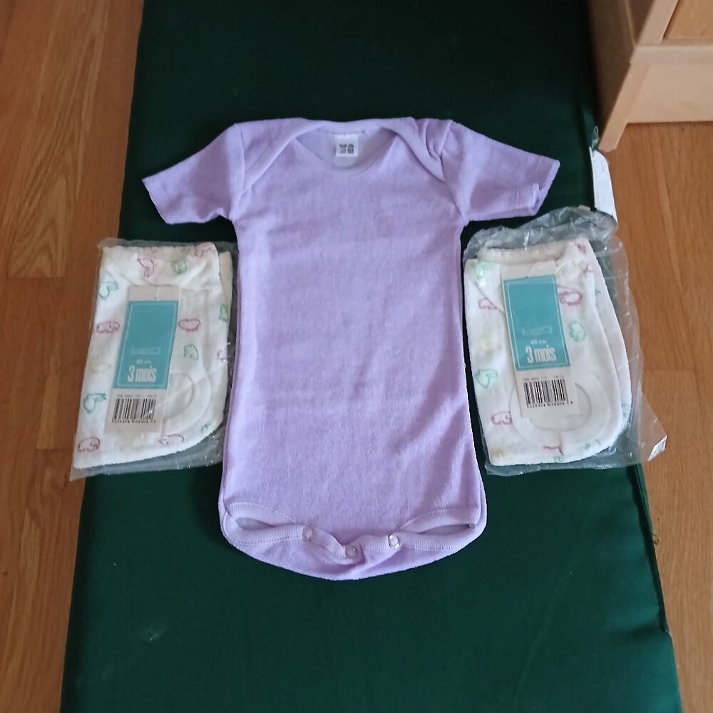 Purple Onesies / Bodysuit 6 months + 2 diaper Cover 2 Months New